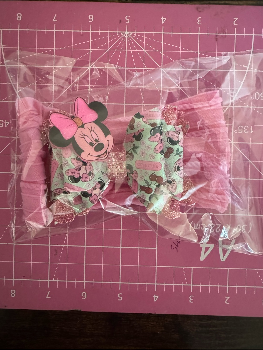 Disney Pink and Mint Minnie Bow Headband with Glitter Accents